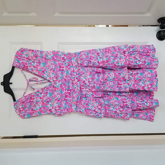 Lilly Pulitzer Faye V-Neck Ruffle Dress Aura Pink Baby Bloomer - Picture 4 of 10